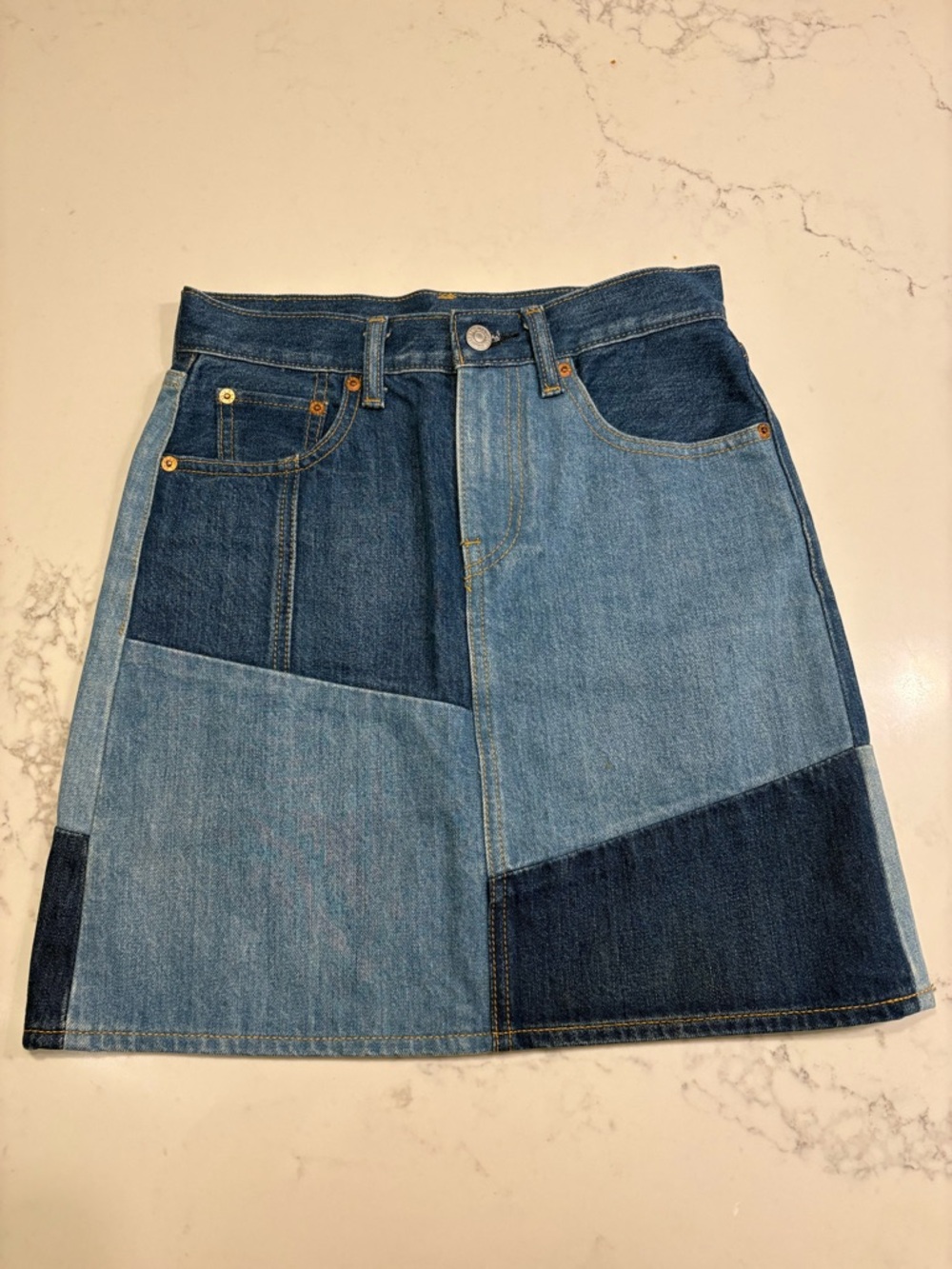 Levi’s patchwork denim high rise mini skirt
